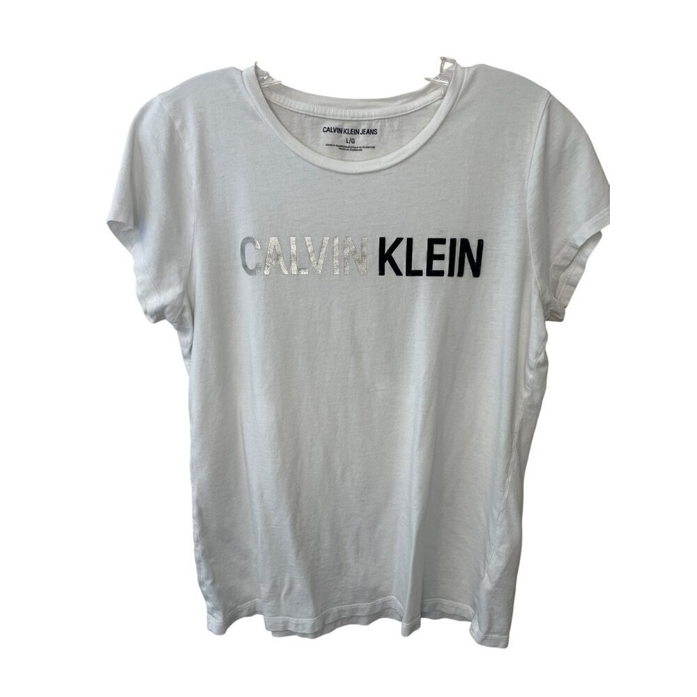 Calvin Klein Jeans White Graphic Tee Shirt L/G Women